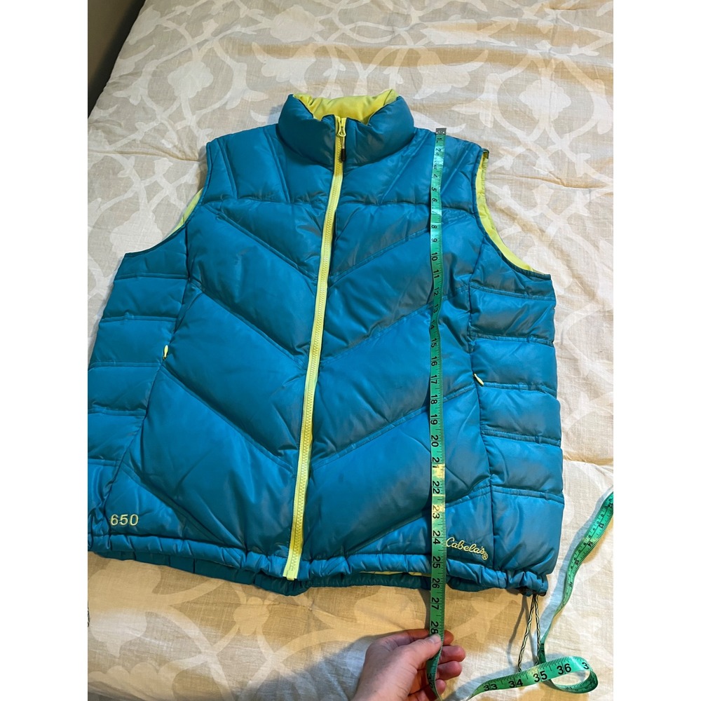 Cabelas Goose Down Puffer Vest Teal Yellow XL 650 Fill Power - Picture 4 of 10